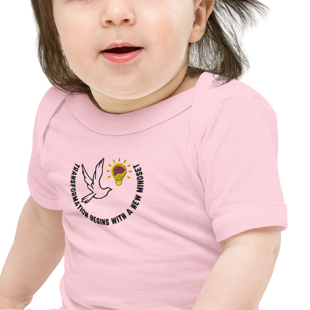 Baby Body Suit | One Piece | Better Outcomes | Slogan | Transformation Begins with a New Mindset | White and Pink - Better Outcomes