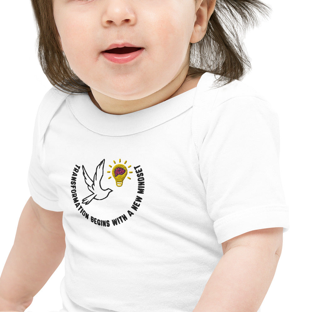 Baby Body Suit | One Piece | Better Outcomes | Slogan | Transformation Begins with a New Mindset | White and Pink - Better Outcomes