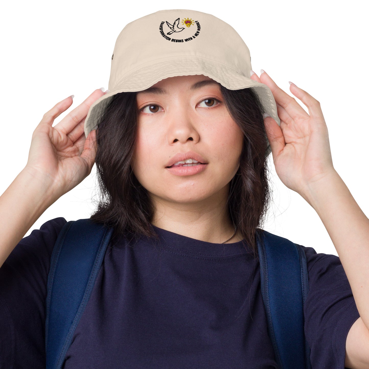 Bucket Hat | Better Outcomes | Slogan | Transformation Begins with a New Mindset | White and Putty - Better Outcomes