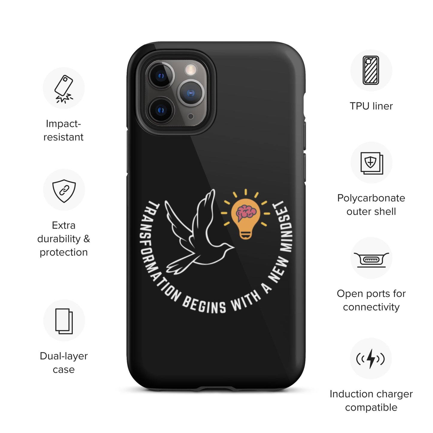 Tough iPhone case | Better Outcomes | Slogan | Transformation Begins with a New Mindset | Black - Better Outcomes