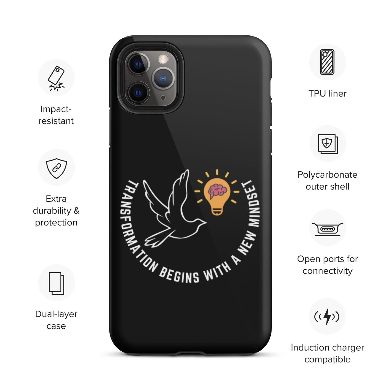 Tough iPhone case | Better Outcomes | Slogan | Transformation Begins with a New Mindset | Black - Better Outcomes