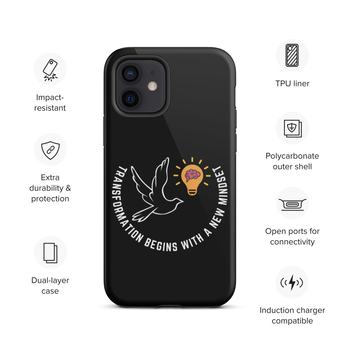 Tough iPhone case | Better Outcomes | Slogan | Transformation Begins with a New Mindset | Black - Better Outcomes