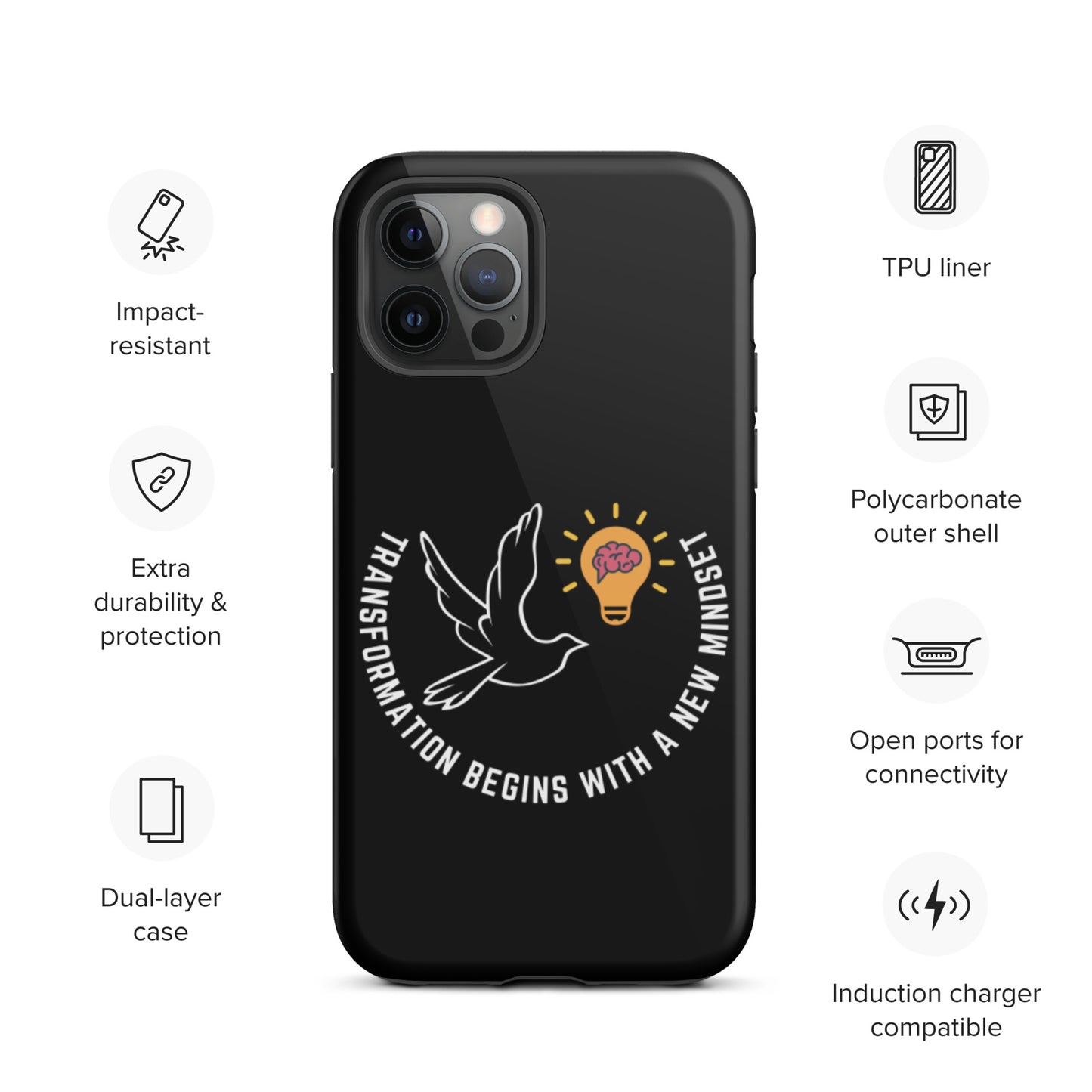 Tough iPhone case | Better Outcomes | Slogan | Transformation Begins with a New Mindset | Black - Better Outcomes