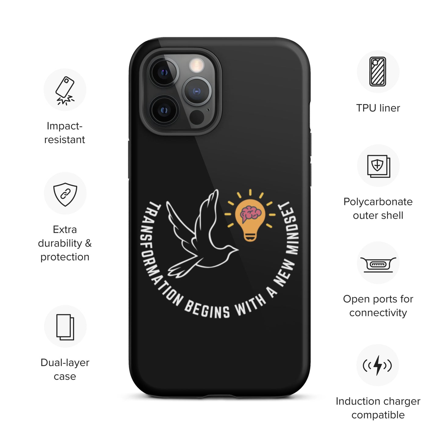Tough iPhone case | Better Outcomes | Slogan | Transformation Begins with a New Mindset | Black - Better Outcomes