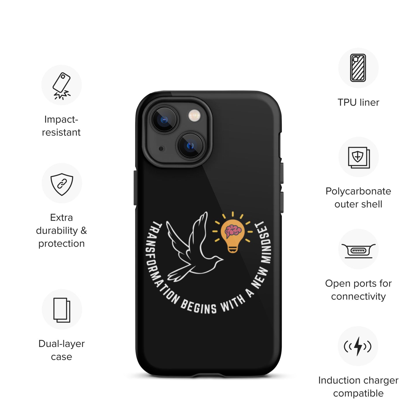 Tough iPhone case | Better Outcomes | Slogan | Transformation Begins with a New Mindset | Black - Better Outcomes