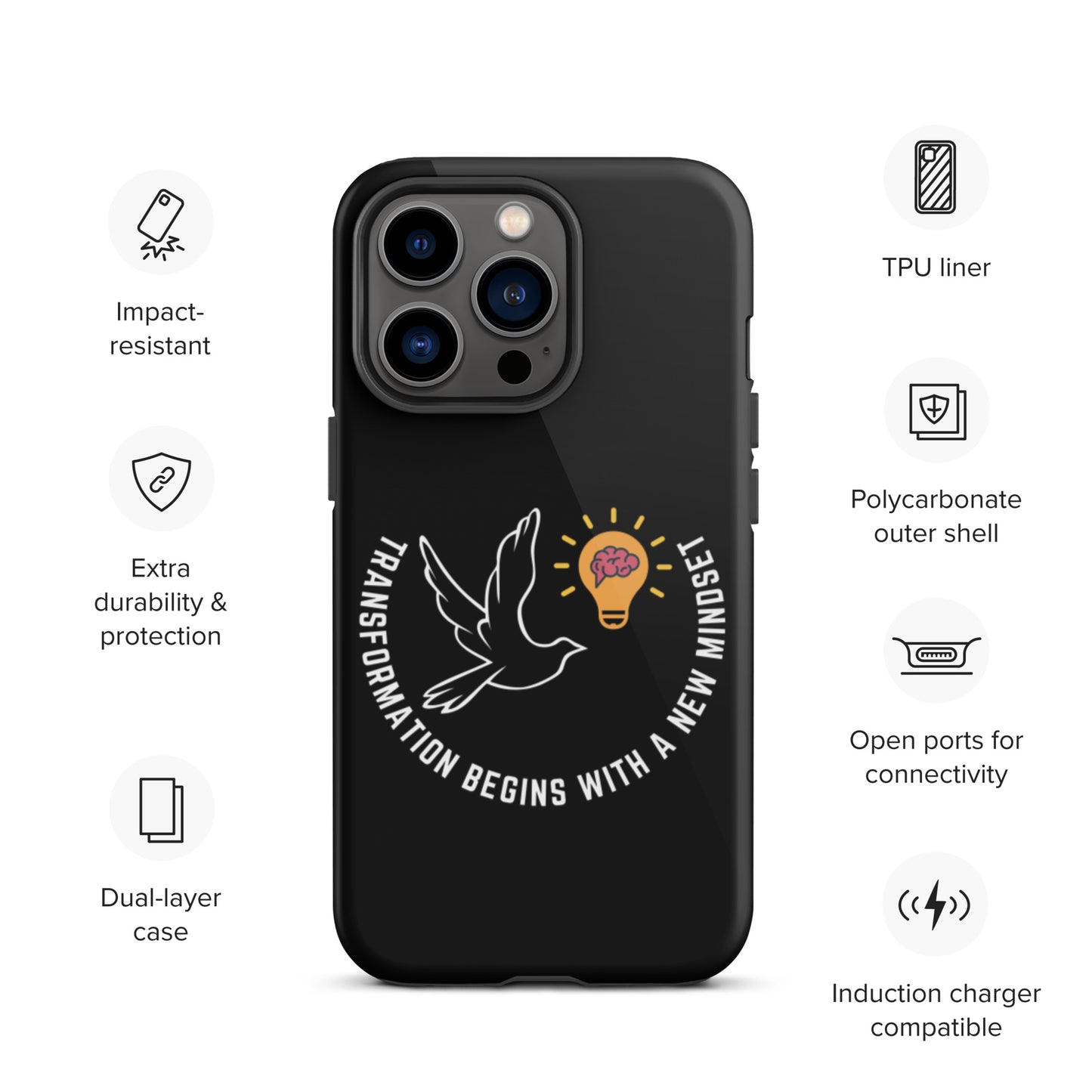 Tough iPhone case | Better Outcomes | Slogan | Transformation Begins with a New Mindset | Black - Better Outcomes