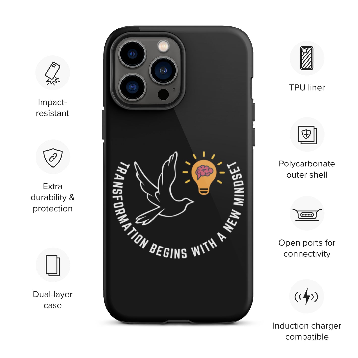 Tough iPhone case | Better Outcomes | Slogan | Transformation Begins with a New Mindset | Black - Better Outcomes