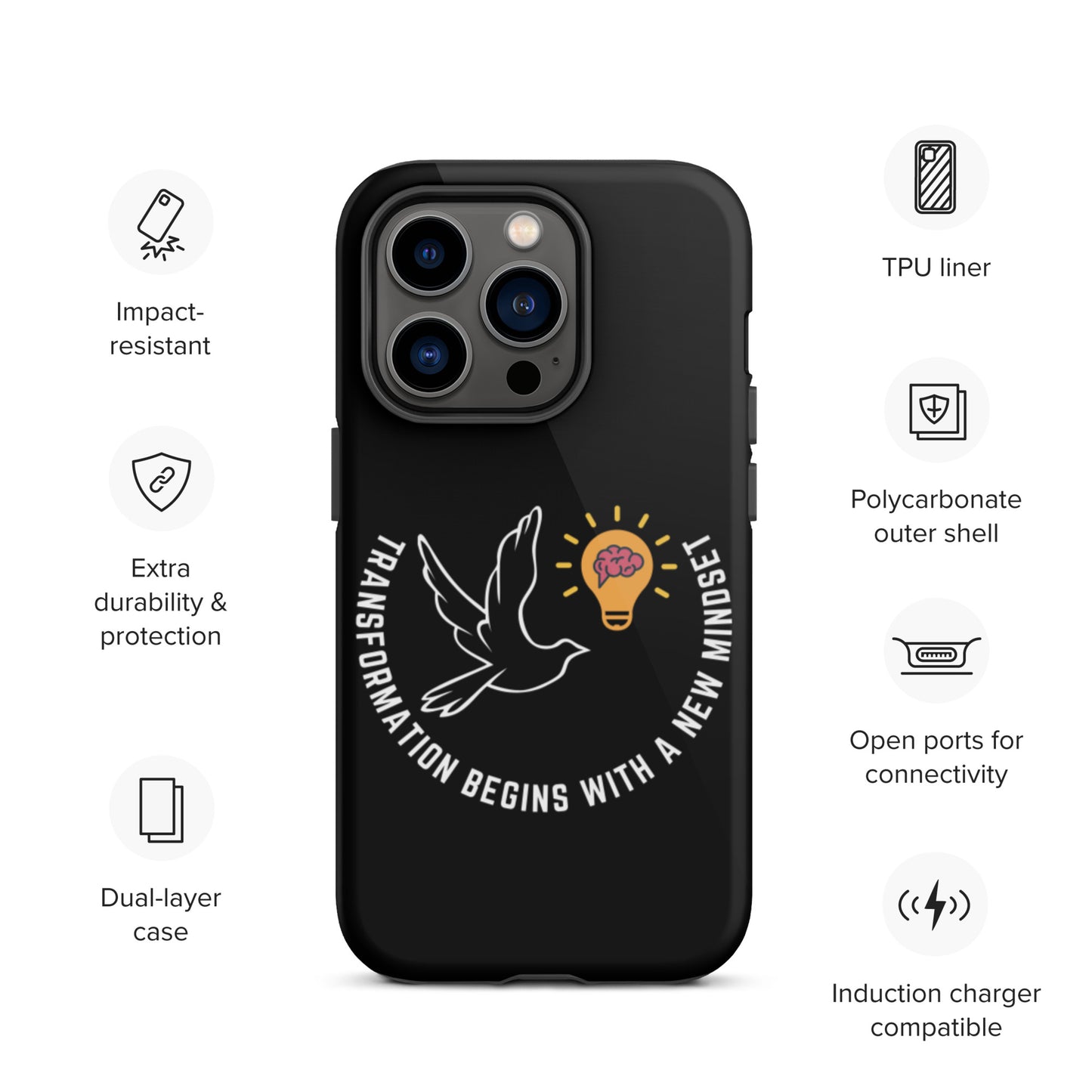 Tough iPhone case | Better Outcomes | Slogan | Transformation Begins with a New Mindset | Black - Better Outcomes