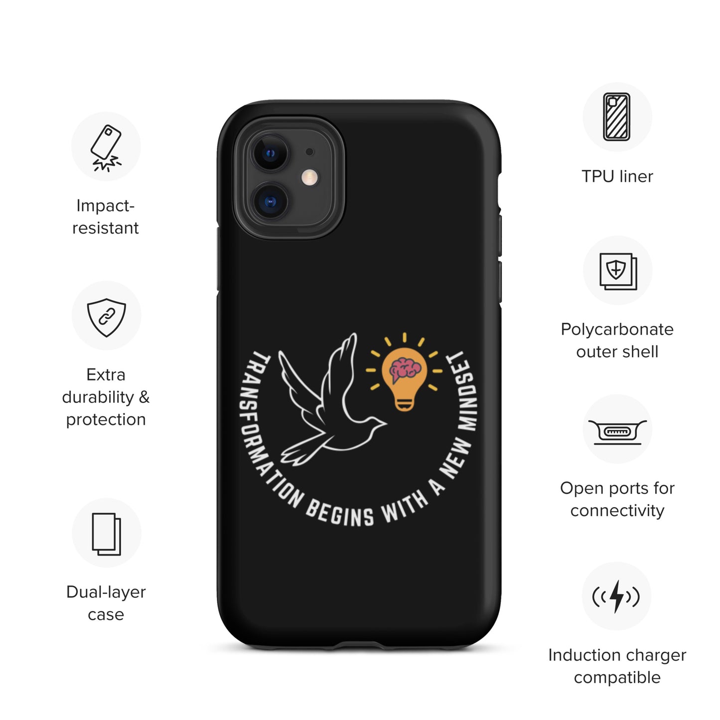 Tough iPhone case | Better Outcomes | Slogan | Transformation Begins with a New Mindset | Black - Better Outcomes