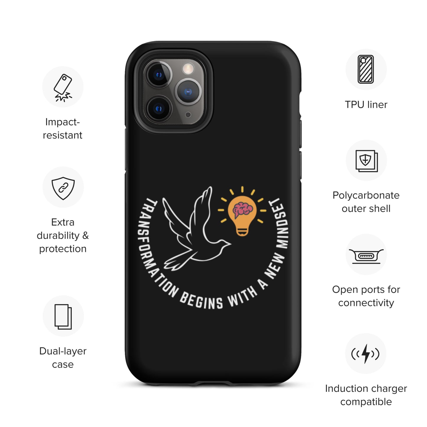 Tough iPhone case | Better Outcomes | Slogan | Transformation Begins with a New Mindset | Black - Better Outcomes