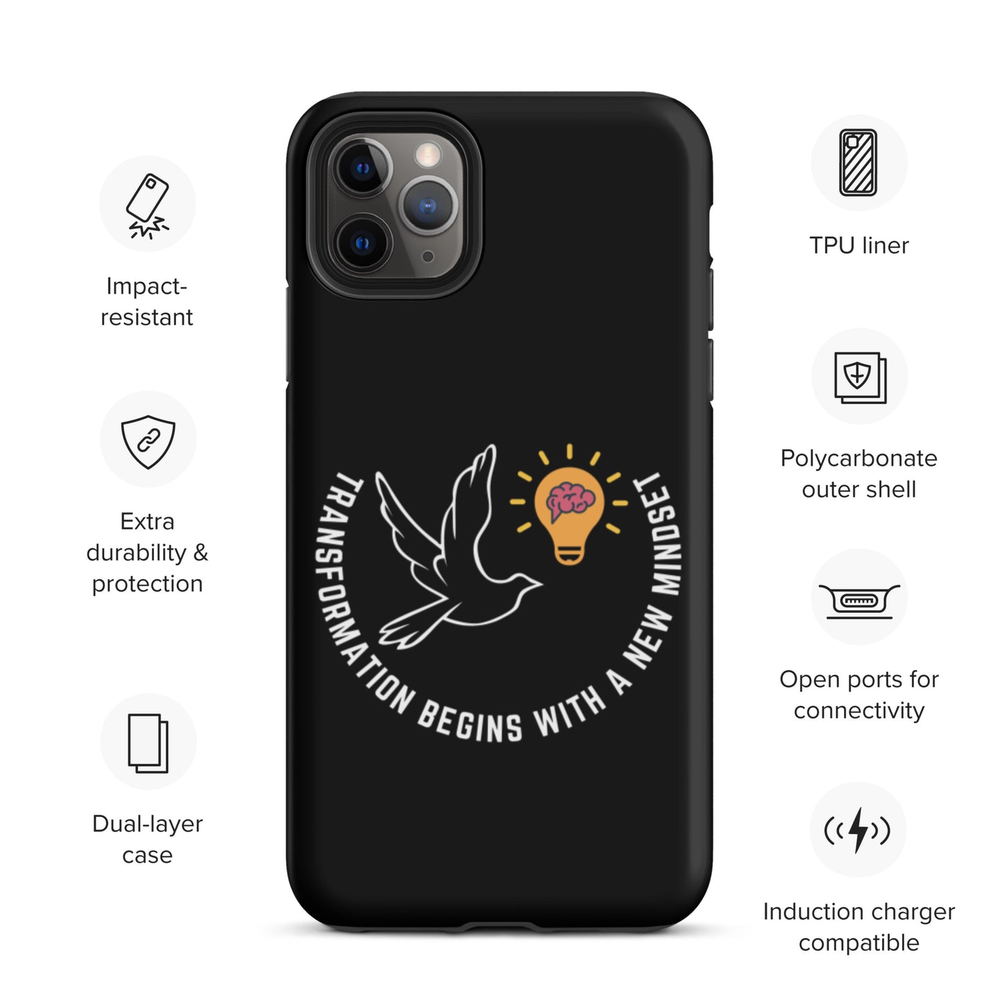 Tough iPhone case | Better Outcomes | Slogan | Transformation Begins with a New Mindset | Black - Better Outcomes