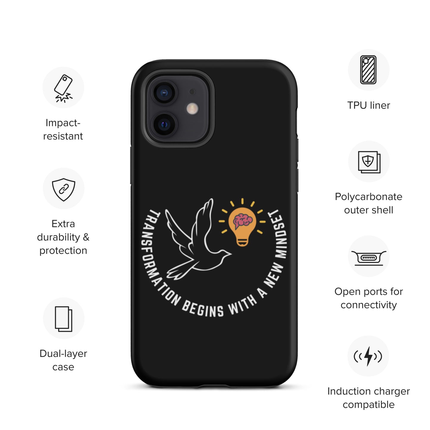 Tough iPhone case | Better Outcomes | Slogan | Transformation Begins with a New Mindset | Black - Better Outcomes