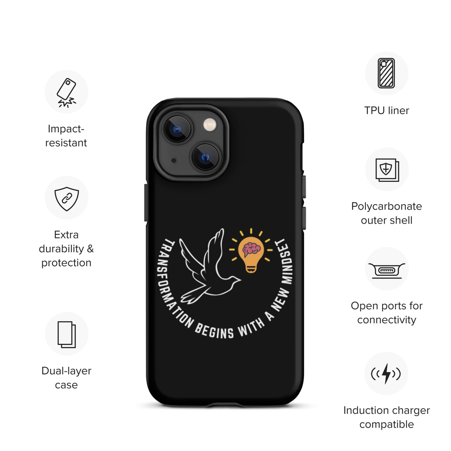 Tough iPhone case | Better Outcomes | Slogan | Transformation Begins with a New Mindset | Black - Better Outcomes