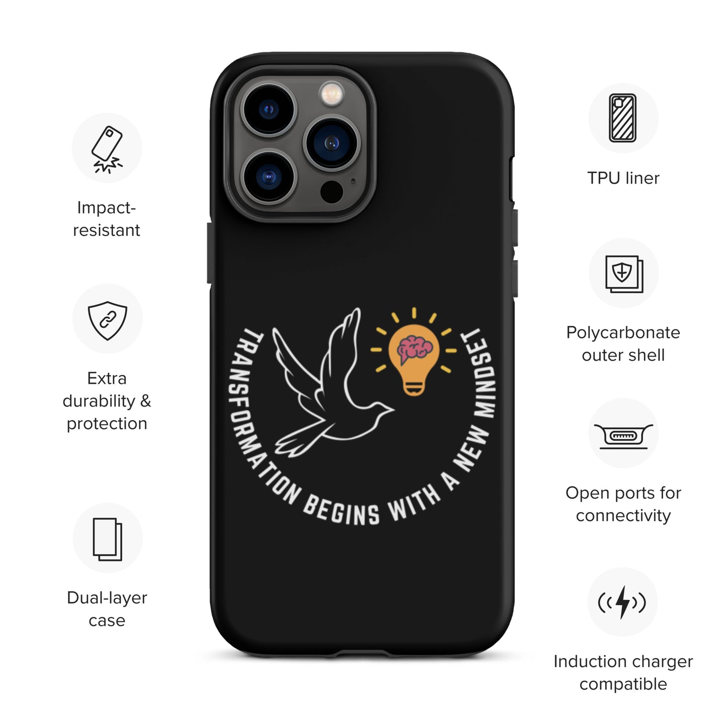 Tough iPhone case | Better Outcomes | Slogan | Transformation Begins with a New Mindset | Black - Better Outcomes