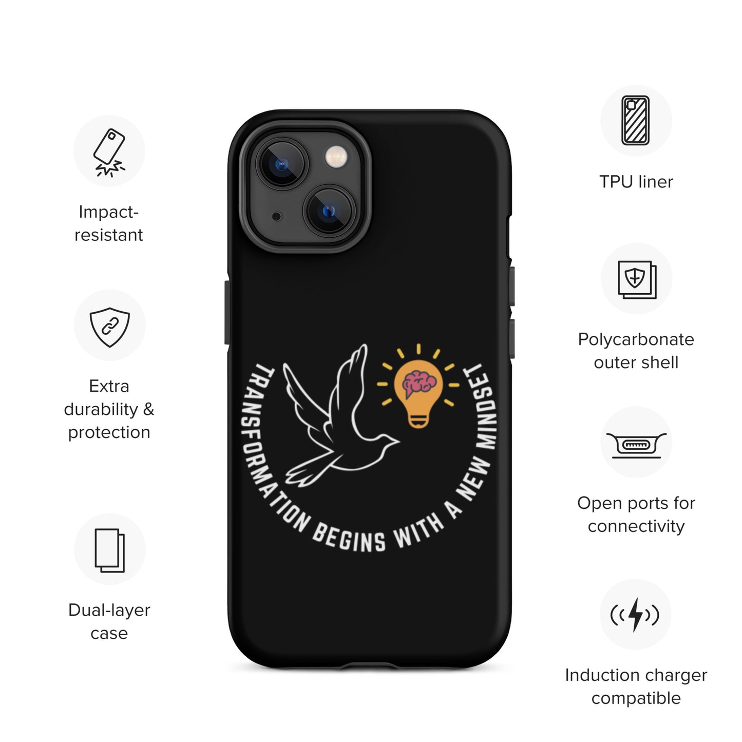 Tough iPhone case | Better Outcomes | Slogan | Transformation Begins with a New Mindset | Black - Better Outcomes