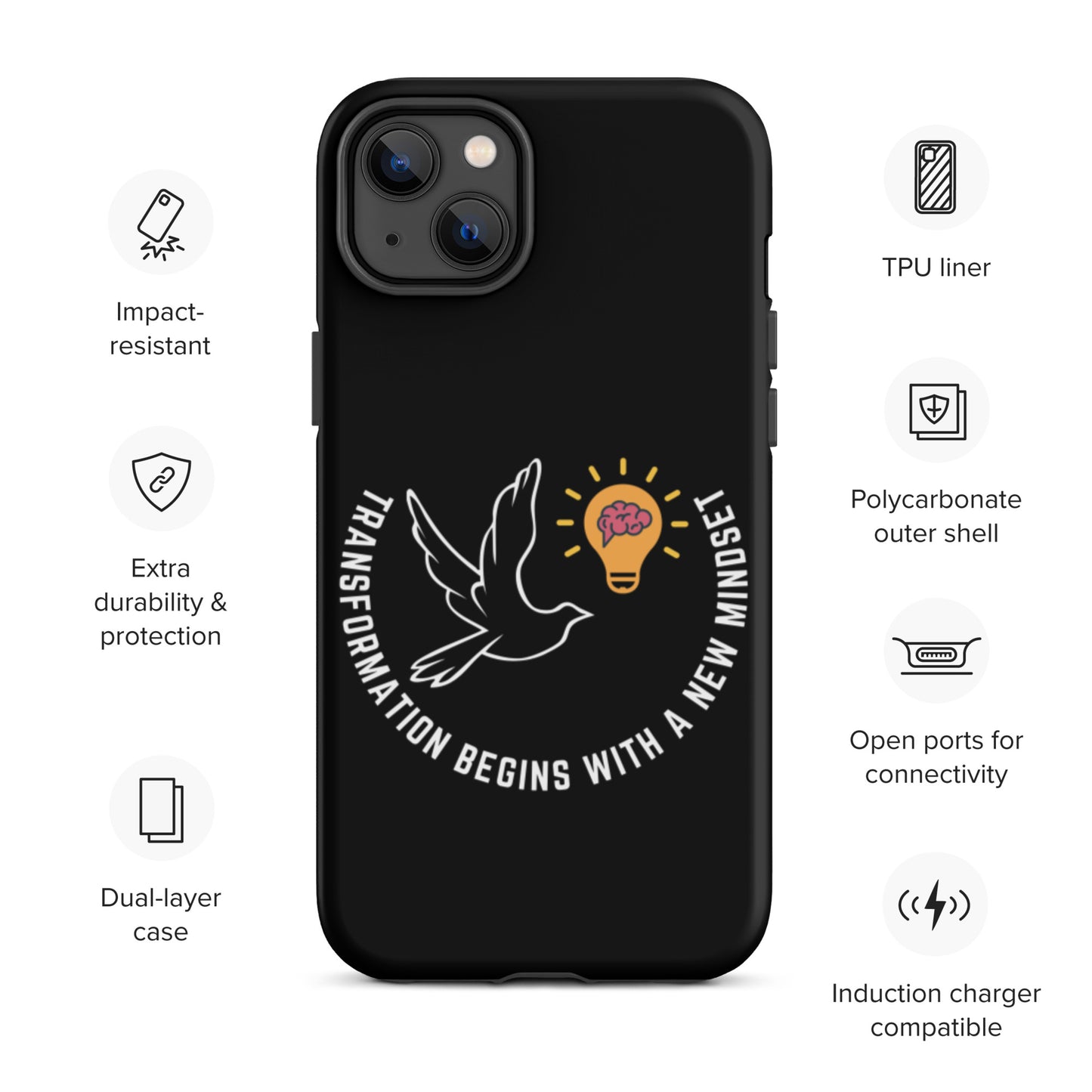 Tough iPhone case | Better Outcomes | Slogan | Transformation Begins with a New Mindset | Black - Better Outcomes
