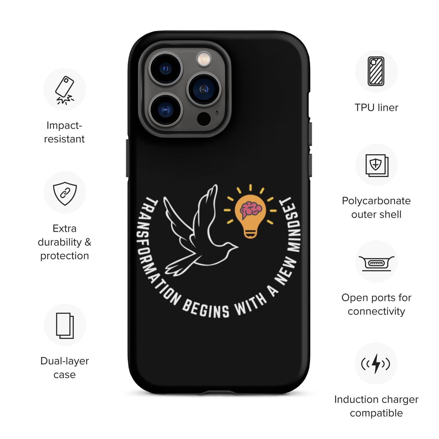 Tough iPhone case | Better Outcomes | Slogan | Transformation Begins with a New Mindset | Black - Better Outcomes