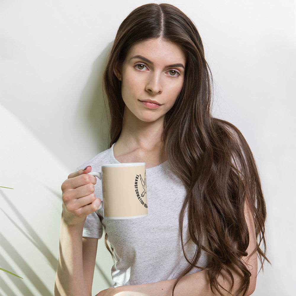 Glossy mug | Better Outcomes | Slogan | Transformation Begins with a New Mindset | Papaya Whip - Better Outcomes