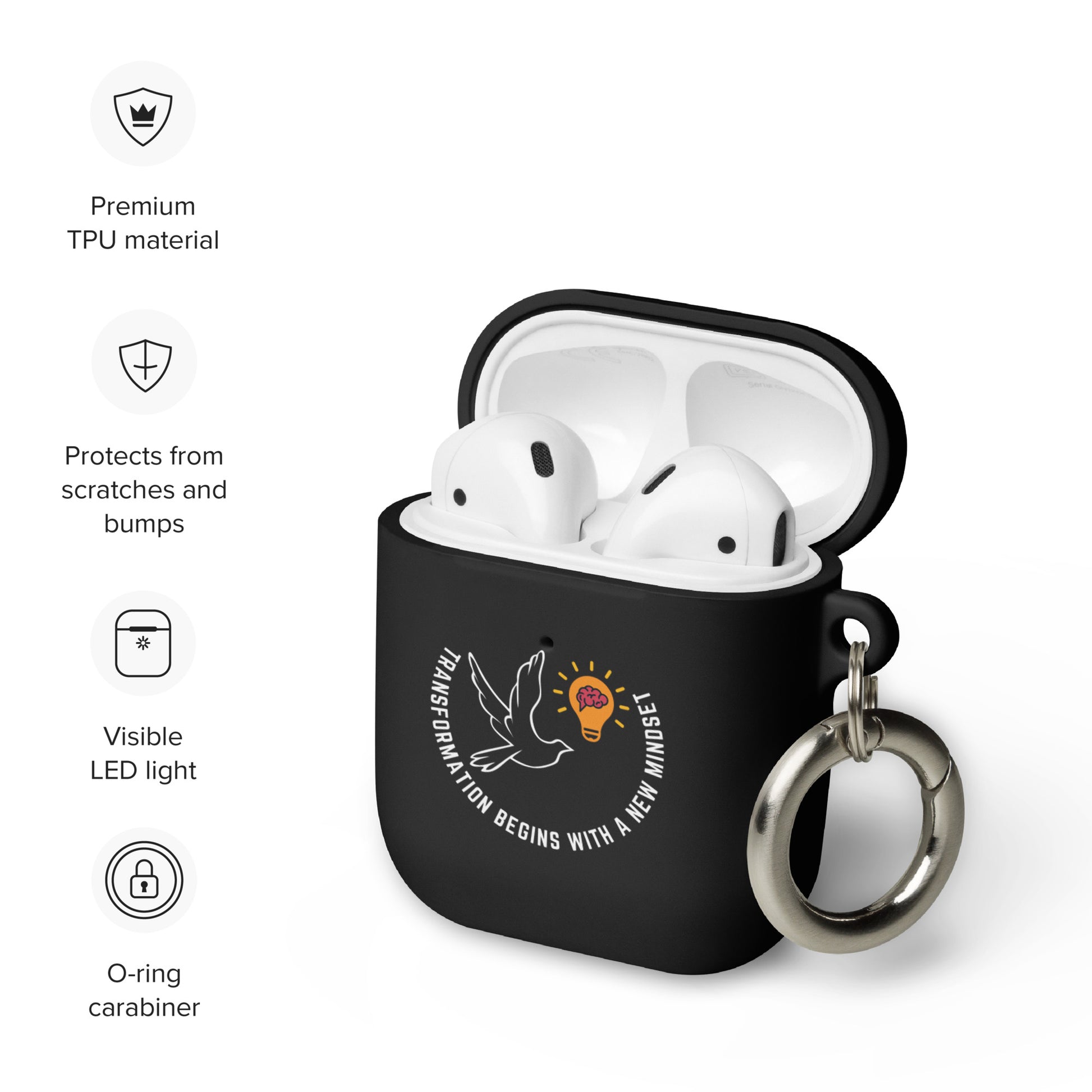 AirPods case | Better Outcomes | Slogan | Transformation Begins with a New Mindset | Black - Better Outcomes