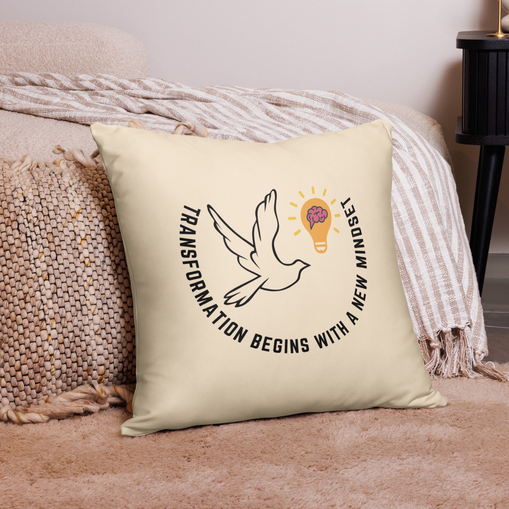 Basic Pillow | Better Outcomes | Slogan | Transformation Begins with a New Mindset | Papaya Whip - Better Outcomes