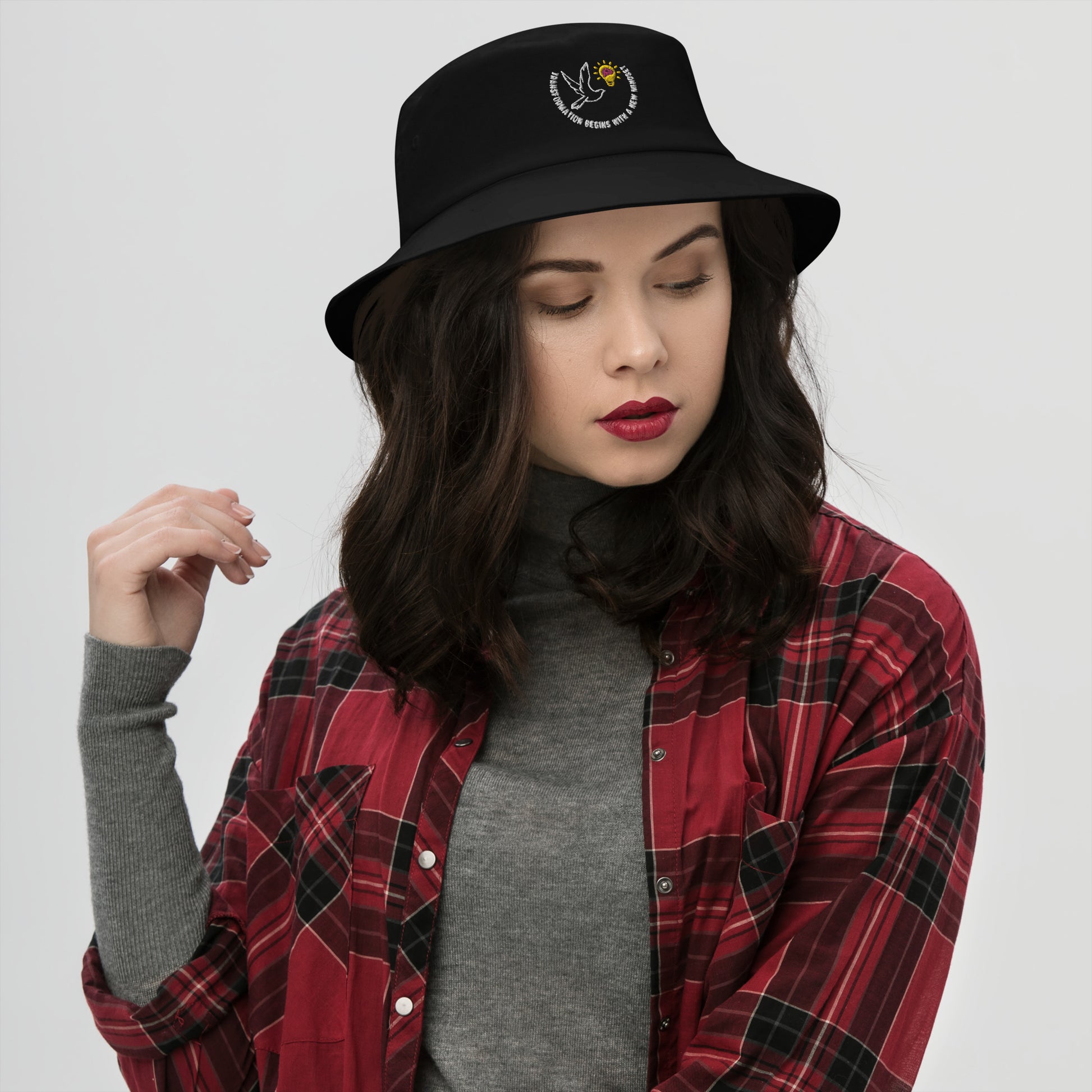 Bucket Hat | Better Outcomes | Slogan | Transformation Begins with a New Mindset | Black - Better Outcomes