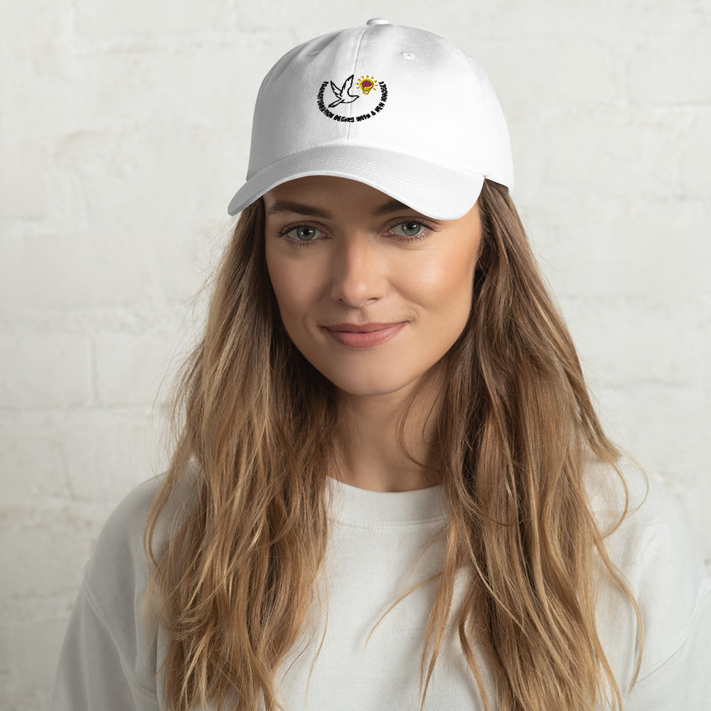 Cap | Better Outcomes | Slogan | Transformation Begins with a New Mindset | White and Stone - Better Outcomes