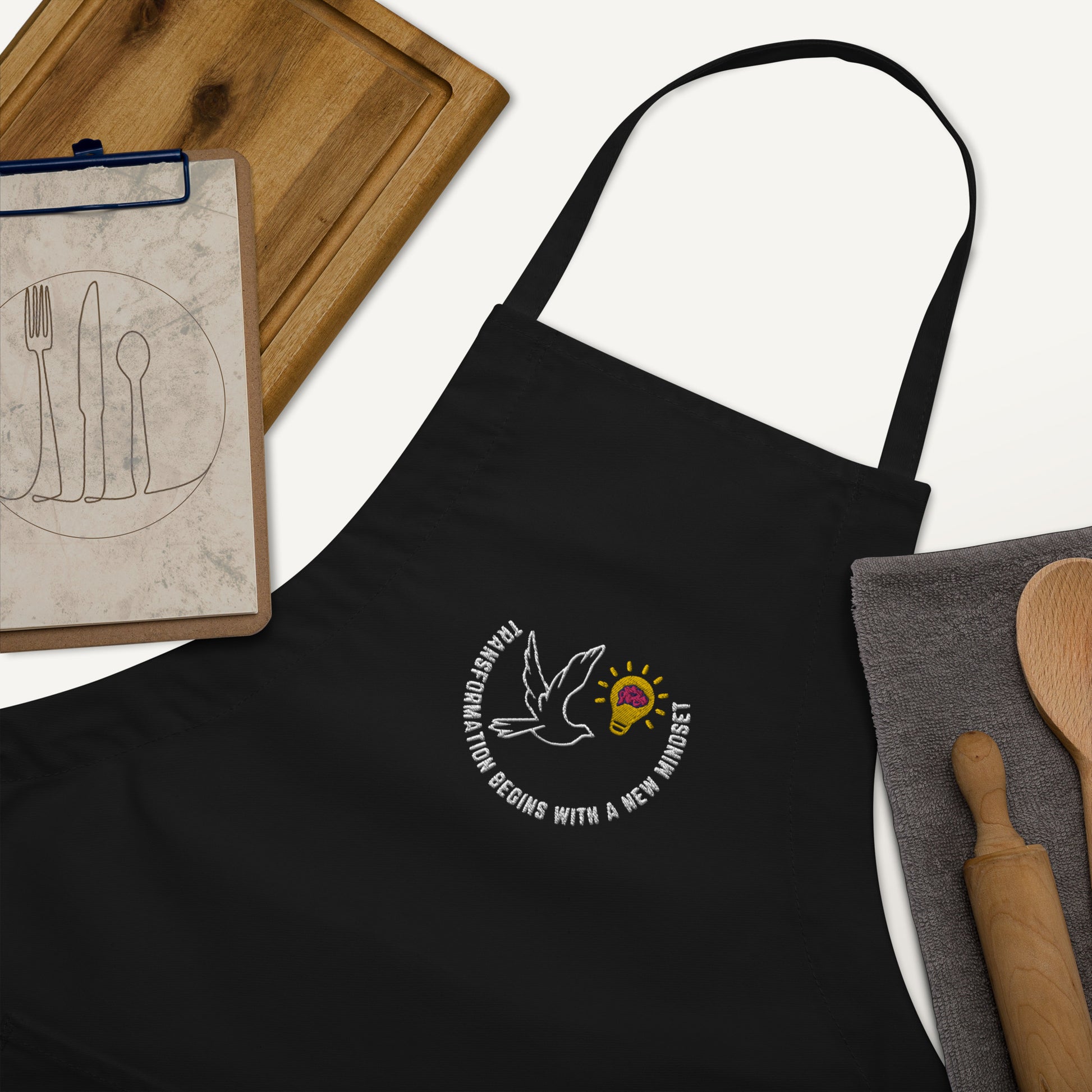 Embroidered Apron | Better Outcomes | Slogan | Transformation Begins with a New Mindset | Black - Better Outcomes