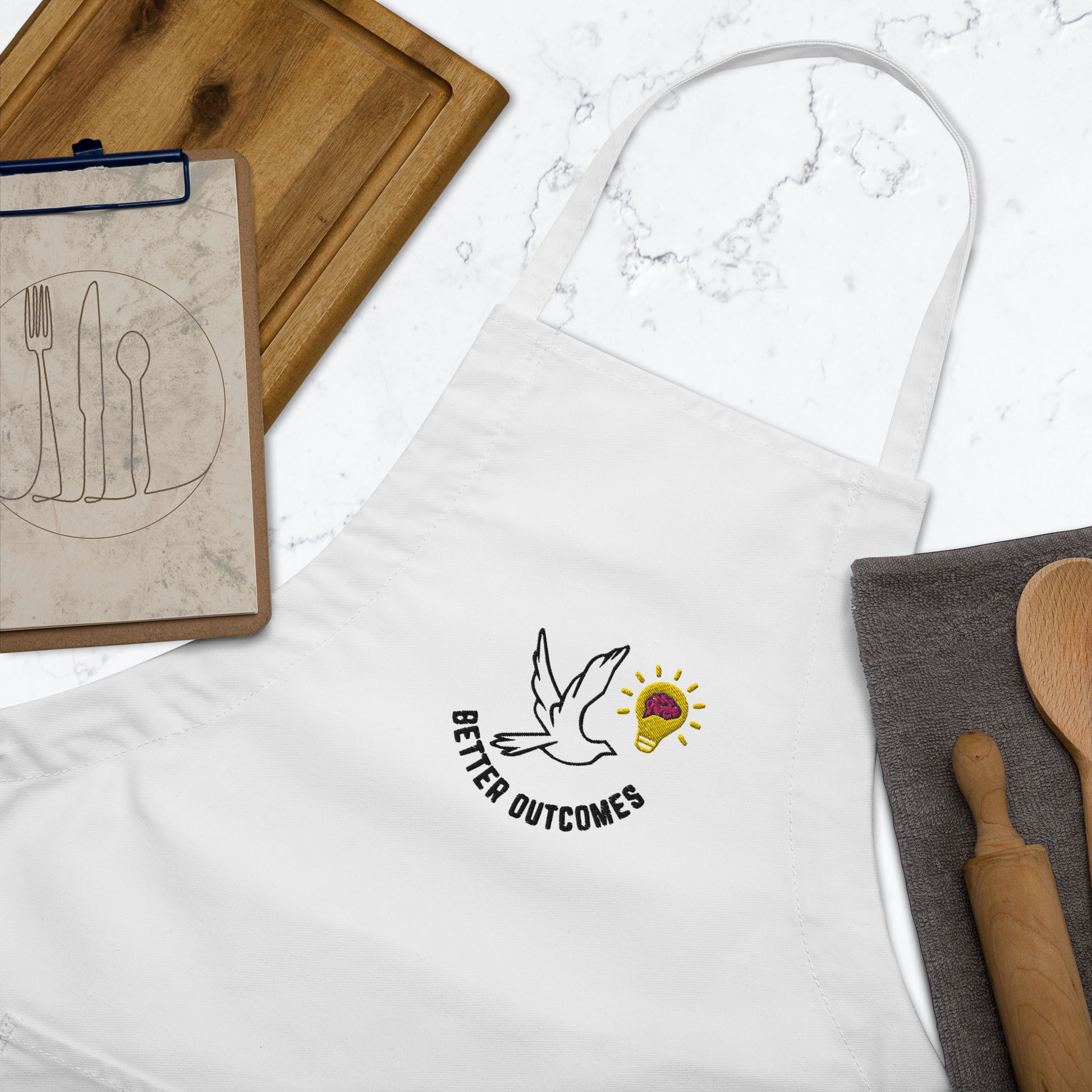 Embroidered Apron | Better Outcomes | White - Better Outcomes