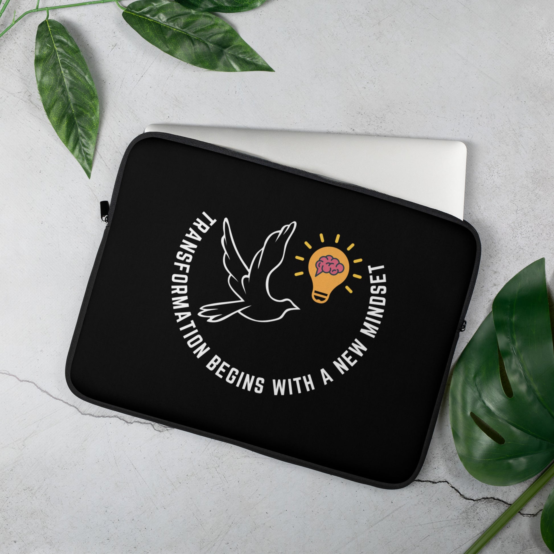 Laptop Sleeve | Better Outcomes | Slogan | Transformation Begins with a New Mindset | Black - Better Outcomes