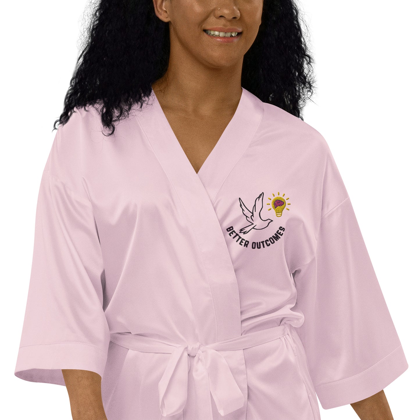 Satin Robe | Better Outcomes | White and Pink - Better Outcomes