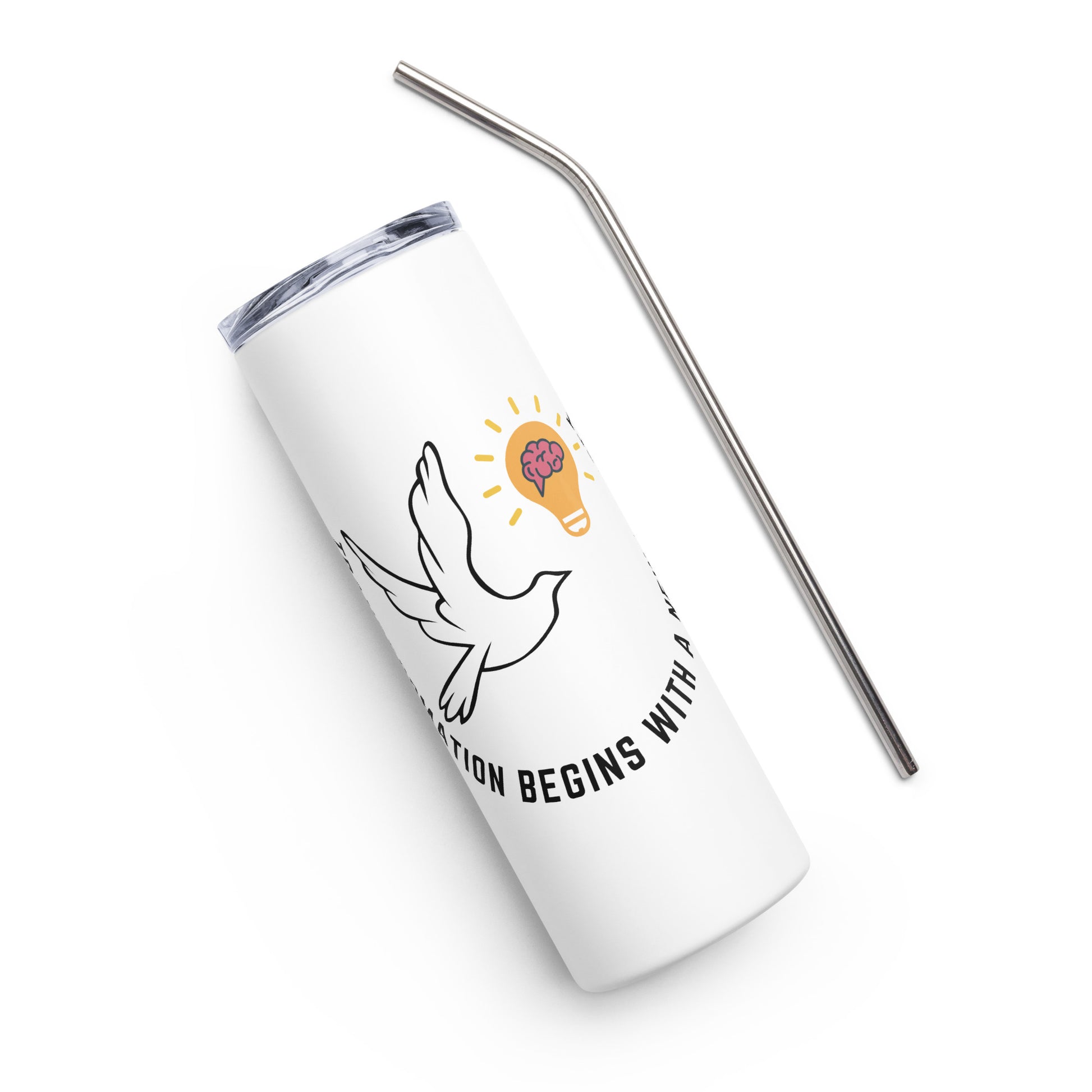 Stainless Steel Tumbler | Better Outcomes | Slogan | Transformation Begins with a New Mindset | White - Better Outcomes