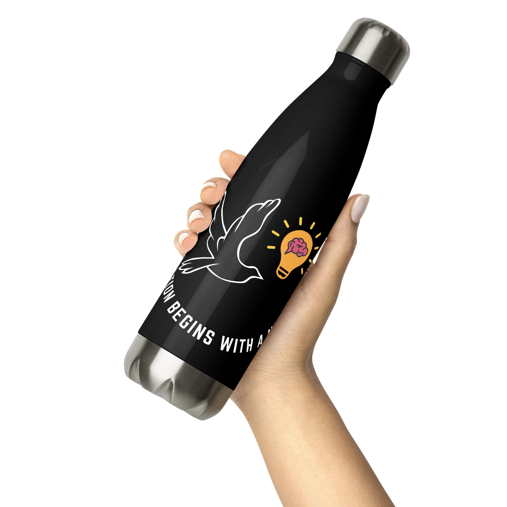 Stainless Steel Water Bottle | Better Outcomes | Slogan | Transformation Begins with a New Mindset | Black - Better Outcomes